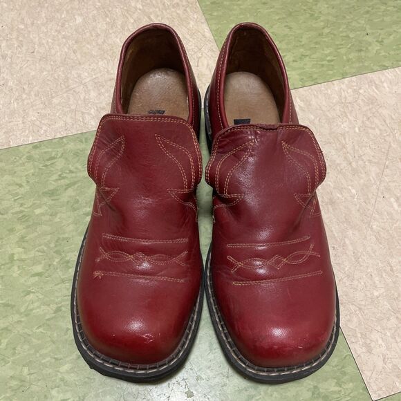 John Fluevog Shoes Red Leather Chunky Platform Grunge 10 Slip On - Picture 4 of 12